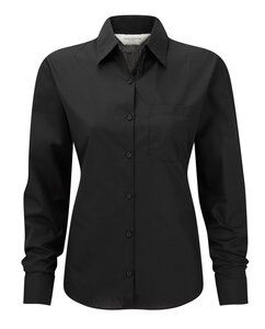 Russell Collection J934F - Women's long sleeve polycotton easycare poplin shirt Black