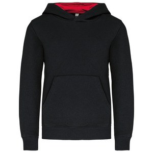 Kariban K453 - KIDS' CONTRAST HOODED SWEATSHIRT Black / Red