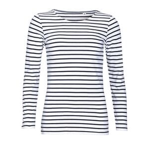SOL'S 01403 - MARINE WOMEN Long Sleeve Striped T Shirt Blanc / Marine