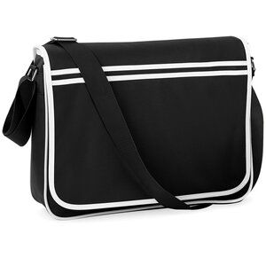 Bag Base BG710 - Retro Messenger Bag Adjustable Shoulder Strap Black/White