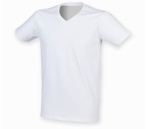 Skinnifit SF122 - Men's stretch cotton v-neck T-shirt White