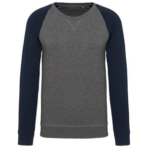 Kariban K491 - Men's organic two-tone round neck sweatshirt with raglan sleeves Grey Heather/ Navy