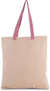 Kimood KI0277 - Flat canvas shopping bag with contrasting handles Natural / Dark Pink