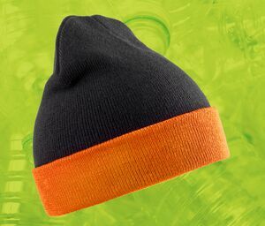 Result RC930X - Recycled acrylic beanie with contrast flap Black / Orange