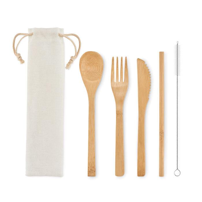 GiftRetail MO6121 - SETSTRAW Bamboo cutlery with straw