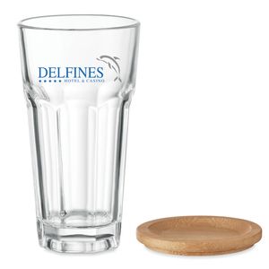 GiftRetail MO6452 - SEMPRE Glass with bamboo lid/coaster Transparent