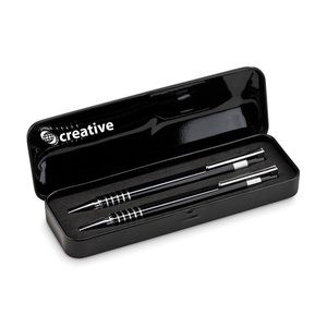 GiftRetail MO7323 - Ballpoint pen set with metal case Black