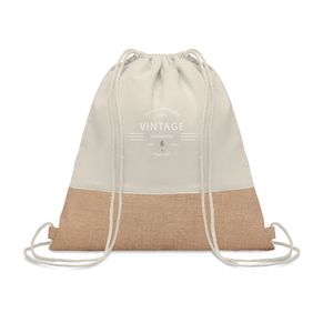 GiftRetail MO9516 - INDIA Drawstring bag w/ jute details Beige