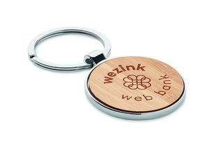 GiftRetail MO9948 - BALLARAT Round key ring metal bamboo Wood