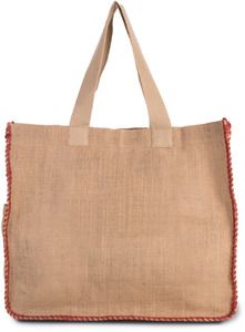 Kimood KI0248 - JUTE BAG WITH CONTRAST STITCHING Natural / Arandano Red