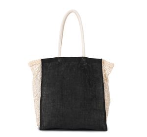 Kimood KI0281 - Shopping bag with mesh gusset Black/ Natural