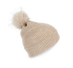 K-up KP555 - Knitted bobble beanie in recycled yarn Light Sand Heather