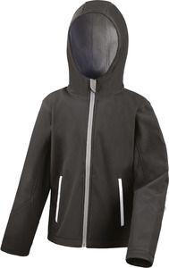 Result R224JY - Kids' TX Performance Hooded Softshell Jacket Black / Grey