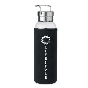 GiftRetail MO6860 - HELSINKI GLASS Glass bottle in pouch 500 ml Black