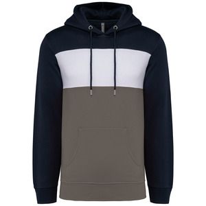 Kariban K4016 - Unisex tricolour hooded sweatshirt Navy / White / Basalt Grey