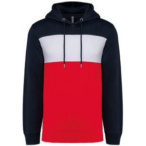Kariban K4016 - Unisex tricolour hooded sweatshirt Navy / White / Red