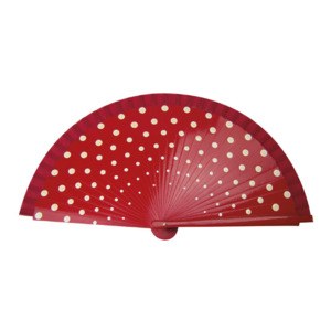 EgotierPro 37061 - 23 cm Wooden Fan with Colored Dots LOLA Red