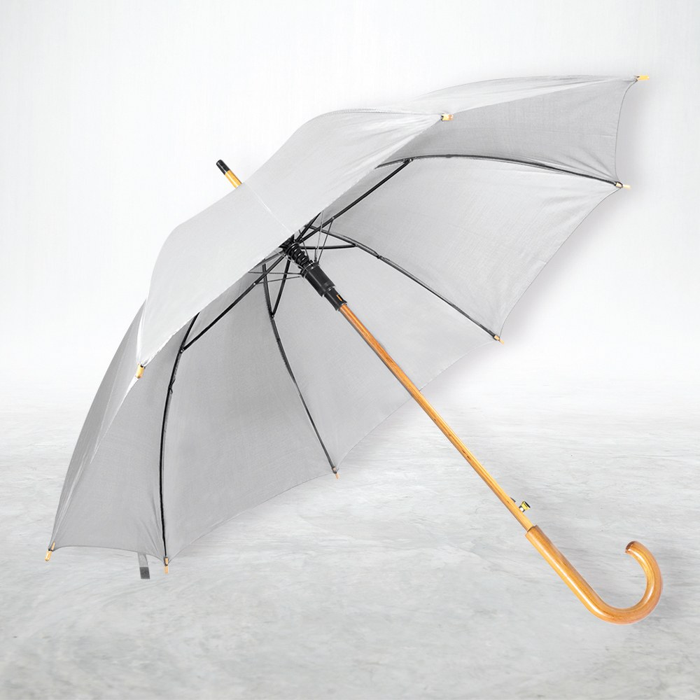 EgotierPro 39529 - Automatic Wooden Handle Umbrella, 190T Polyester CLOUDY