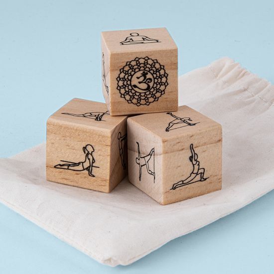 EgotierPro 50627 - Pine Wood Yoga Dice Game with Cotton Bag KALI