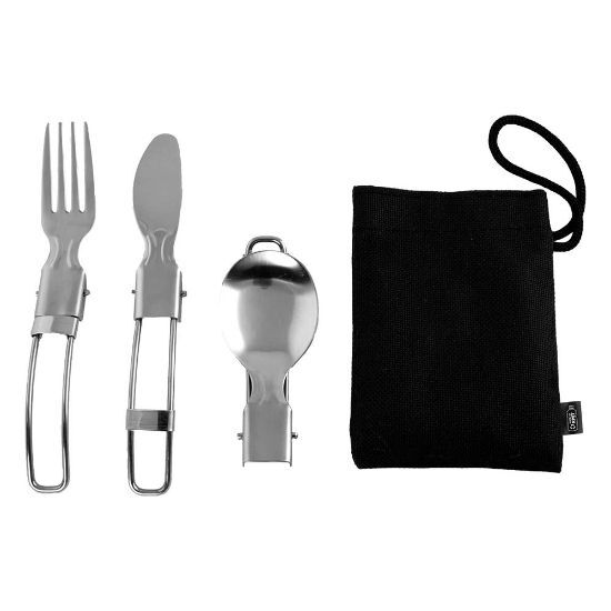 EgotierPro 52056 - Stainless Steel Cutlery Set with RPET Bag CLIMB