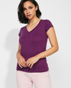 Roly CA6646 - VICTORIA V-neck short-sleeve t-shirt for women with 1x1 ribbed finishes